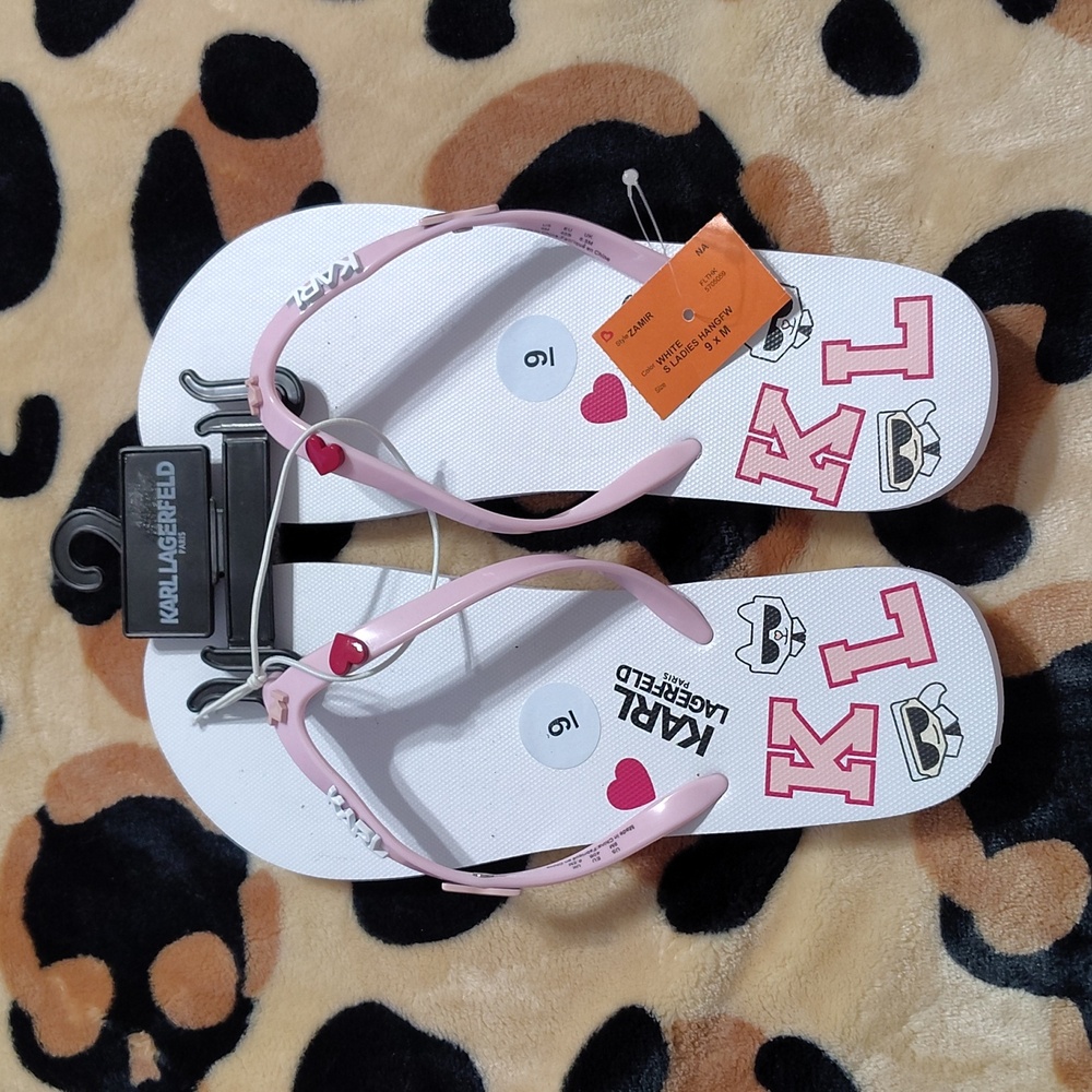 Karl Lagerfeld Women's White and Pink Flip Flops
